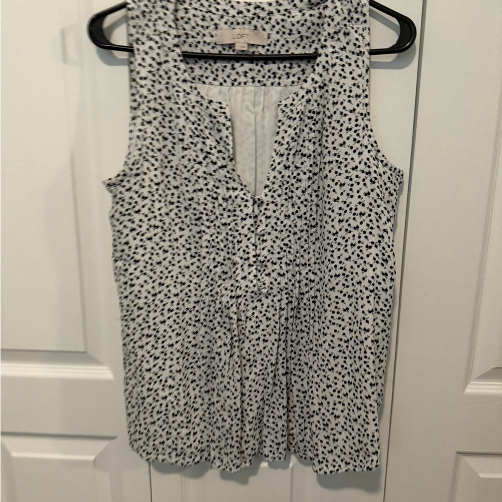 LOFT White Sleeveless V-Neck Camisole with Black Dot Print